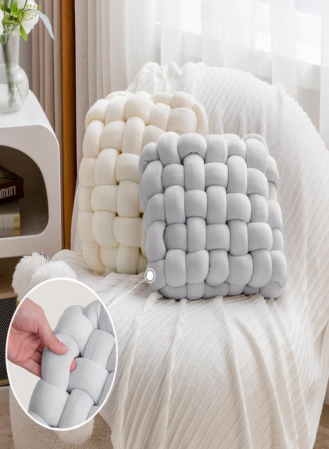 JELLYMONI وسادة جيليموني الرمادية على شكل مربع، وسادة زخرفية صغيرة الحجم للمنزل، وسادة زخرفية للوسائد، ديكور مخملي ناعم مربوط للغرفة والأريكة (S- 11.8"×11.8"×3.5"، رمادي) - Image 3