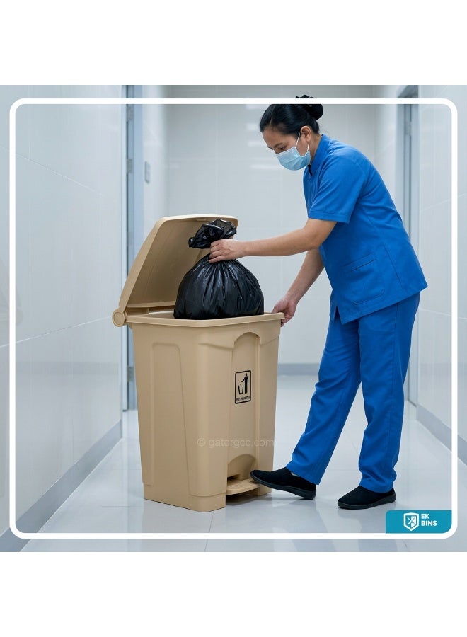 EK Bins Step Trash Bin | Plastic Matte Finish | Functional Waste & Garbage Waste Bin | Suitable For Homes, Villas, Large Areas & Communal Spaces | Beige | 68 Liters - Image 4