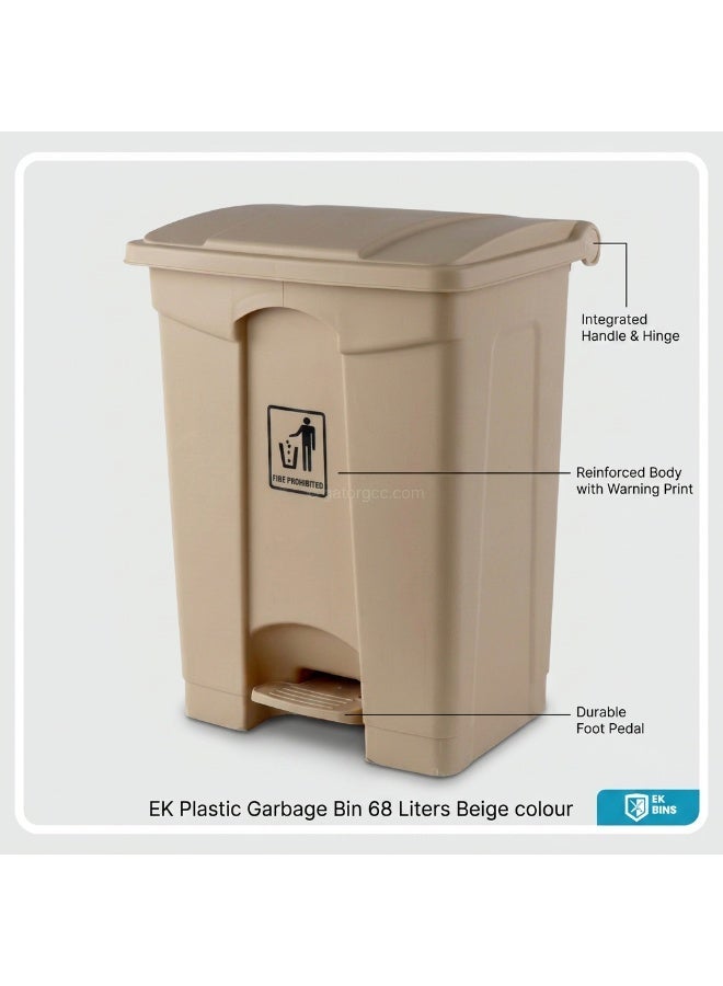 EK Bins Step Trash Bin | Plastic Matte Finish | Functional Waste & Garbage Waste Bin | Suitable For Homes, Villas, Large Areas & Communal Spaces | Beige | 68 Liters - Image 2
