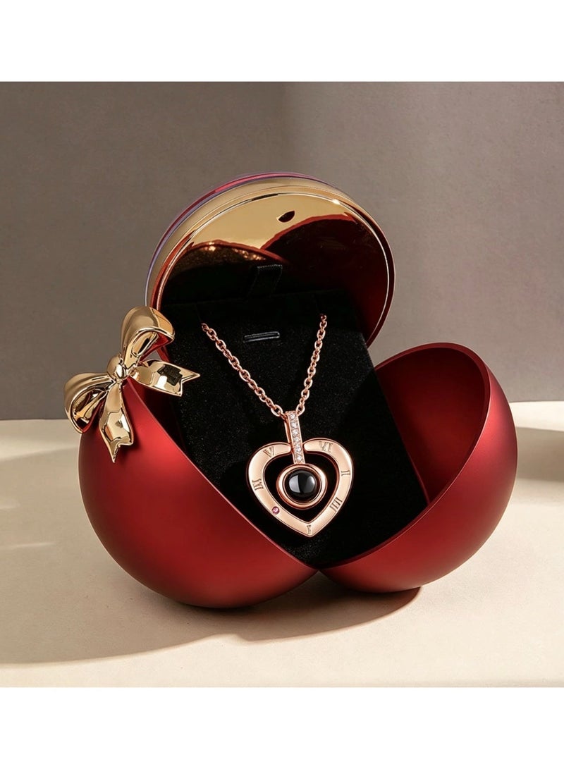 Rose Apple Jewelry Gift Box with Necklace – Magnetic Ring & Necklace Box with Projection Stone, Romantic Gift Box for Valentine’s Day, Birthday & Special Occasions - Image 4
