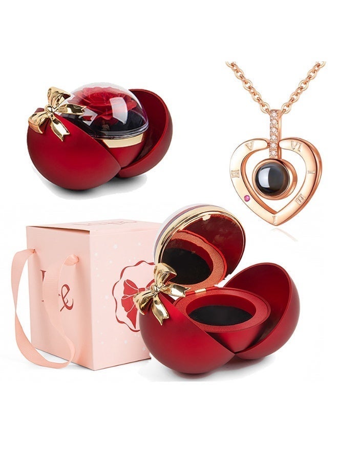 Rose Apple Jewelry Gift Box with Necklace – Magnetic Ring & Necklace Box with Projection Stone, Romantic Gift Box for Valentine’s Day, Birthday & Special Occasions - Image 1