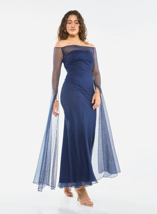 House of Moda Sheer Overlay Off-Shoulder Maxi Dress
