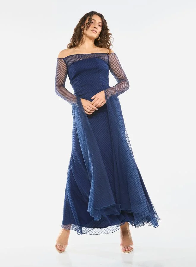 House of Moda Sheer Overlay Off-Shoulder Maxi Dress