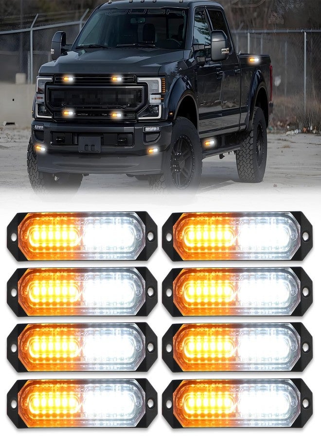 OFFKAT Upgraded 8 PCS 12 LED Sync Feature Emergency Strobe Lights, [20 Flashing Light Patterns] Amber & White Strobe Lights for Truck, [Can-bus Design] Ultra Slim Strobe Lights for Vehicle/Car/ATV/UTV - Image 1
