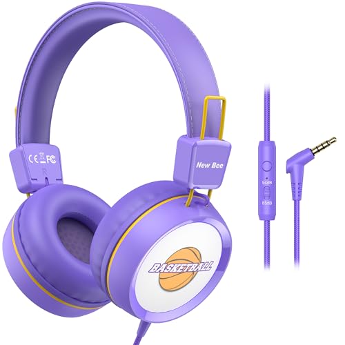 New bee Kids Headphones for School with Microphone KH20 HD Stereo Safe Volume Limited 85dB/94dB Foldable Lightweight On-Ear Headphone for PC/Mac/Android/Kindle/Tablet/Pad (Purple) - Image 1