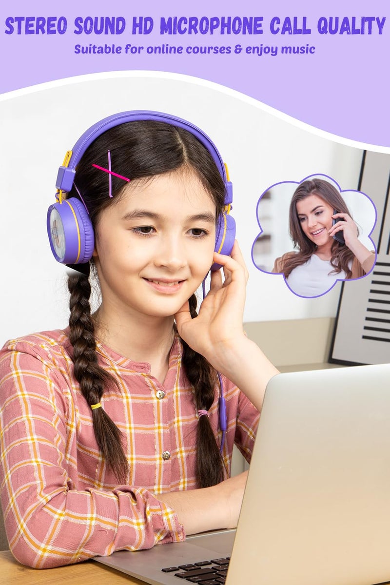 New bee Kids Headphones for School with Microphone KH20 HD Stereo Safe Volume Limited 85dB/94dB Foldable Lightweight On-Ear Headphone for PC/Mac/Android/Kindle/Tablet/Pad (Purple) - Image 2