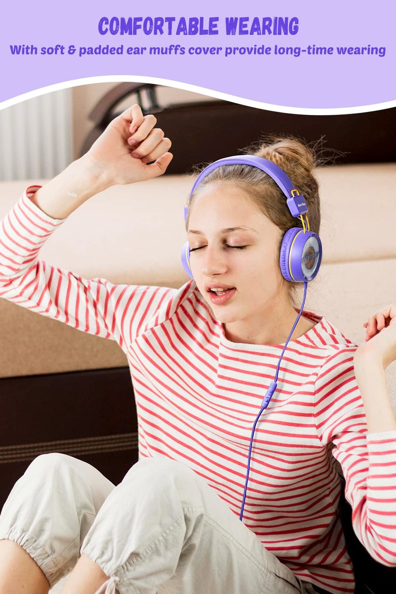 New bee Kids Headphones for School with Microphone KH20 HD Stereo Safe Volume Limited 85dB/94dB Foldable Lightweight On-Ear Headphone for PC/Mac/Android/Kindle/Tablet/Pad (Purple) - Image 4