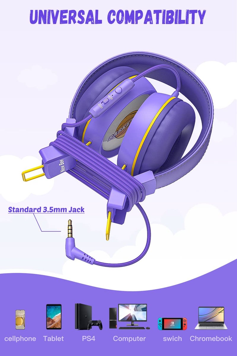 New bee Kids Headphones for School with Microphone KH20 HD Stereo Safe Volume Limited 85dB/94dB Foldable Lightweight On-Ear Headphone for PC/Mac/Android/Kindle/Tablet/Pad (Purple) - Image 5