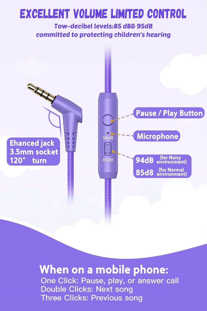 New bee Kids Headphones for School with Microphone KH20 HD Stereo Safe Volume Limited 85dB/94dB Foldable Lightweight On-Ear Headphone for PC/Mac/Android/Kindle/Tablet/Pad (Purple) - Image 3