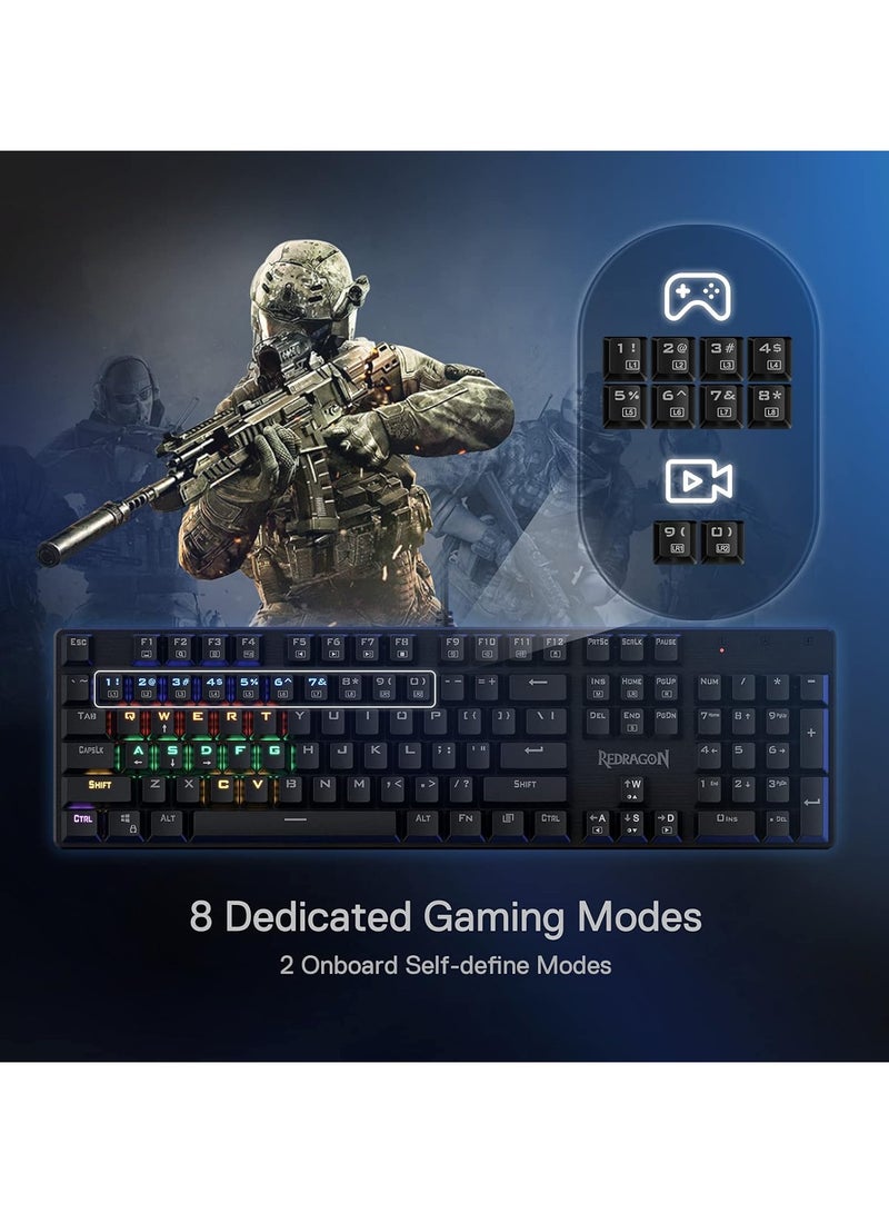 Redragon K608 Valheim Mechanical Gaming Keyboard, Tactile Brown Switch, 104 Keys, LED Rainbow Backlit, Wired Keyboard, Full-Key Rollover, Ergonomic Keyboard, for Office and Gaming, US QWERTY - Image 4