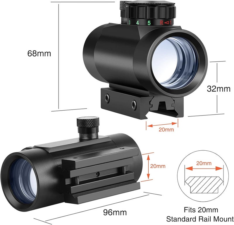 منظار النقطة الحمراء الخضراء مع غطاء عدسة 20mm/11mm لتركيب سكة بيكاتيني - Image 5