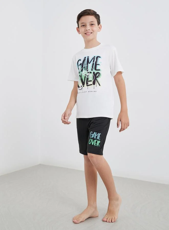 ستايلي Styli Slogan Print T-Shirt and Shorts Set
