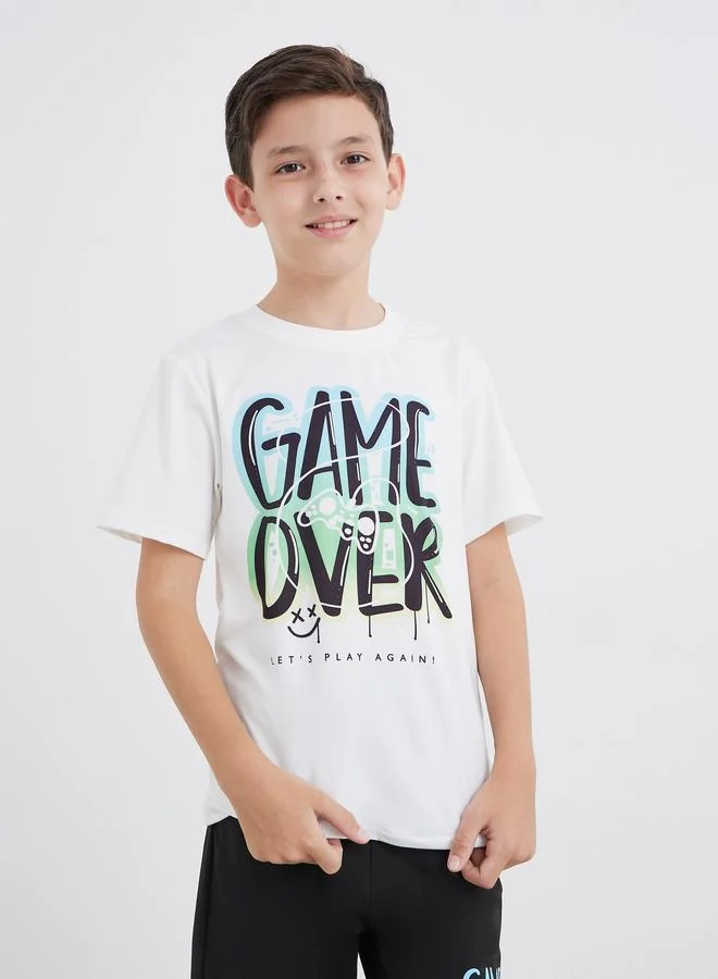 ستايلي Styli Slogan Print T-Shirt and Shorts Set