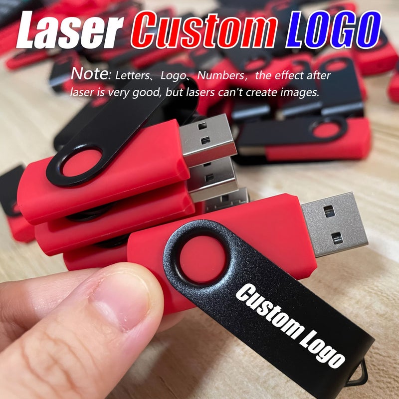 7 قطع من محرك أقراص فلاش USB عالي السرعة 128 ميجابايت، معدني دوار، بلونين أحمر وأسود متطابقين، إصدار USB 2.0، محرك قلم محمول للتخزين الخارجي، هدية تجارية. - Image 3