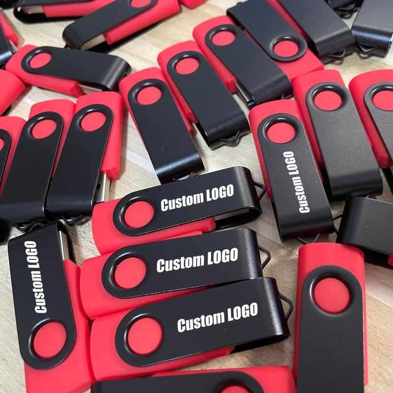 7 قطع من محرك أقراص فلاش USB عالي السرعة 128 ميجابايت، معدني دوار، بلونين أحمر وأسود متطابقين، إصدار USB 2.0، محرك قلم محمول للتخزين الخارجي، هدية تجارية. - Image 5