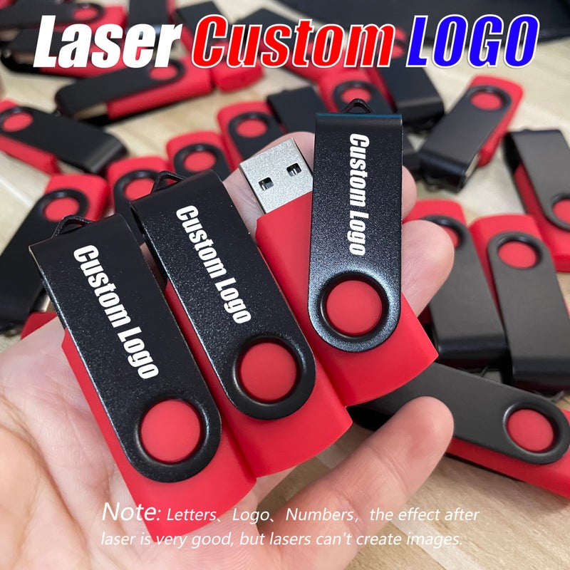 7 قطع من محرك أقراص فلاش USB عالي السرعة 128 ميجابايت، معدني دوار، بلونين أحمر وأسود متطابقين، إصدار USB 2.0، محرك قلم محمول للتخزين الخارجي، هدية تجارية. - Image 1