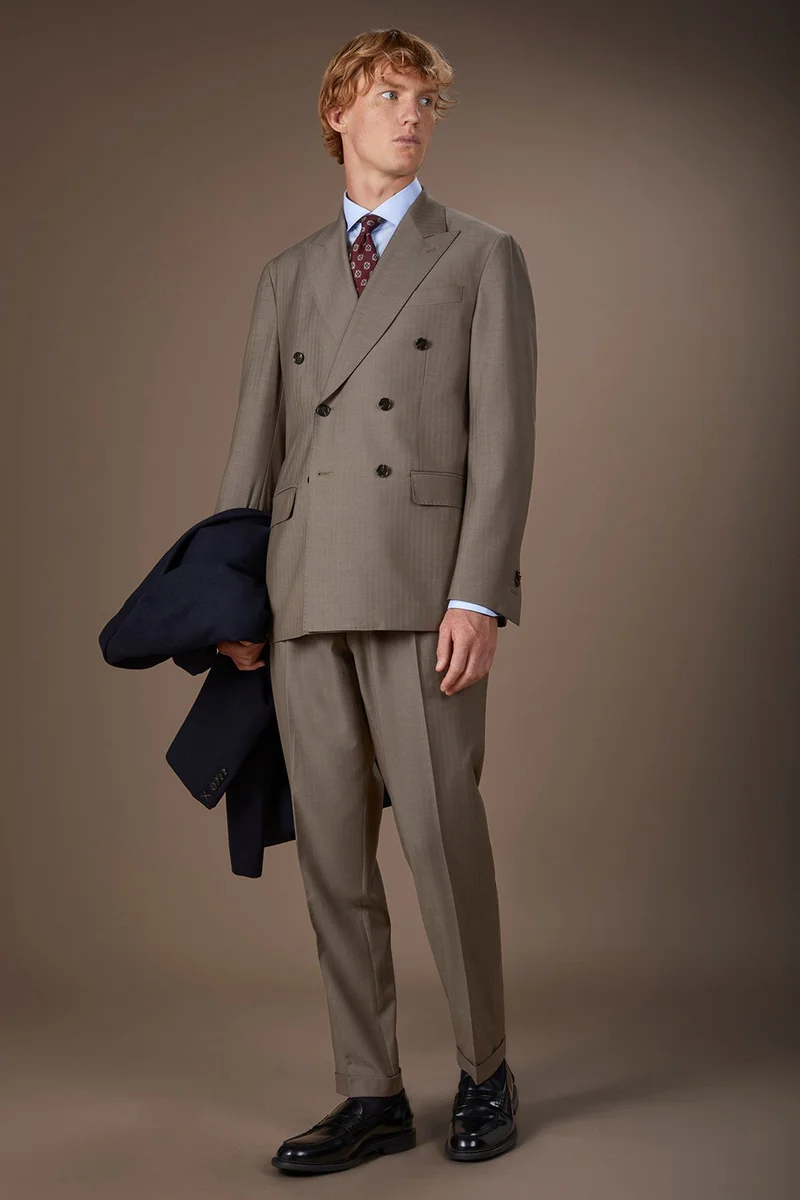 Doppelganger Brown Double-breasted men's suit in Herringbone fabric - Nut for Men | Best Price UAE