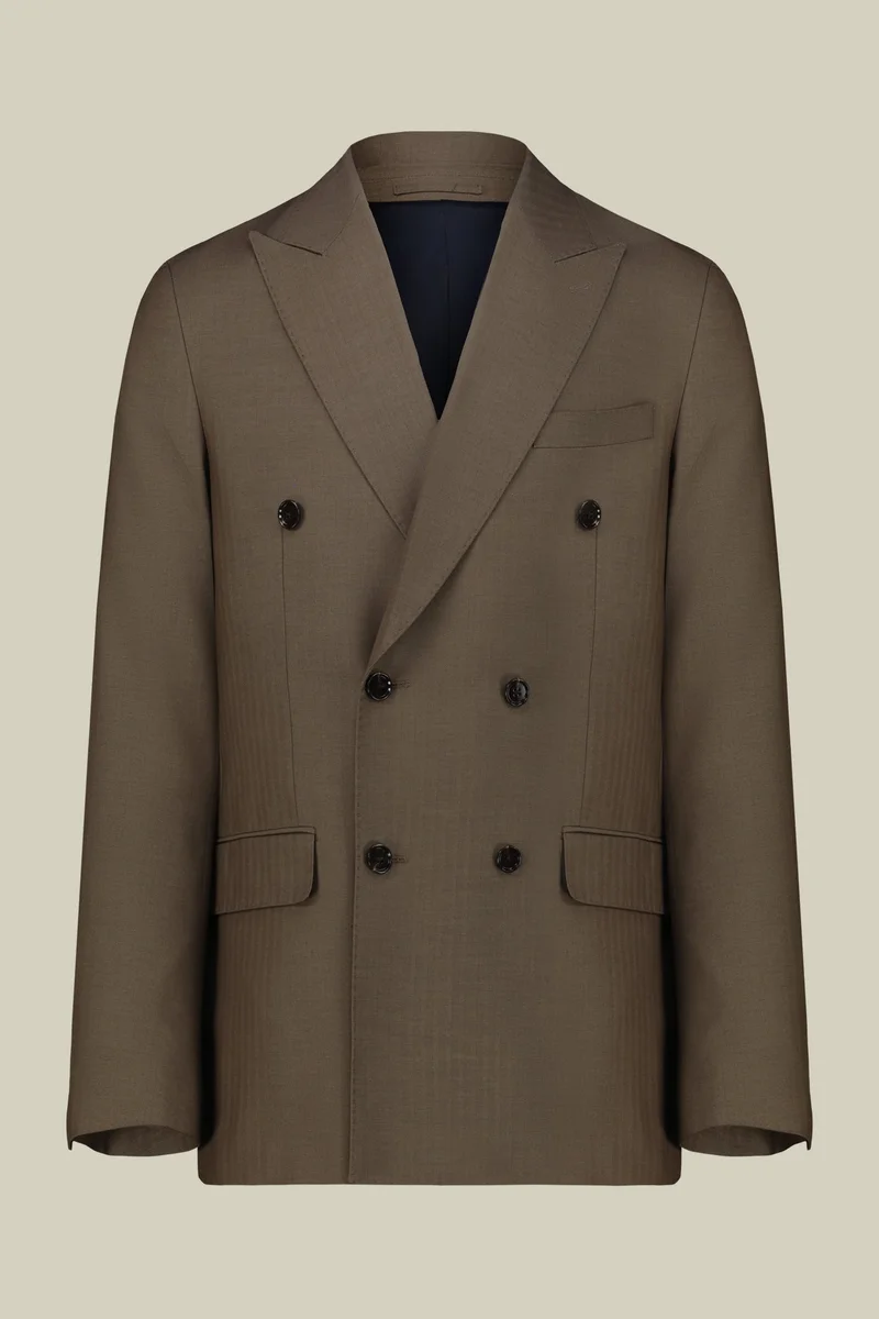 Doppelganger Brown Double-breasted men's suit in Herringbone fabric - Nut for Men | Best Price UAE