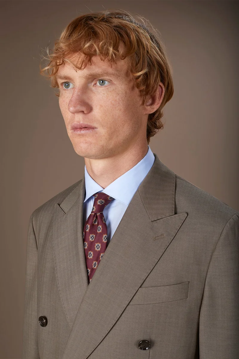Doppelganger Brown Double-breasted men's suit in Herringbone fabric - Nut for Men | Best Price UAE