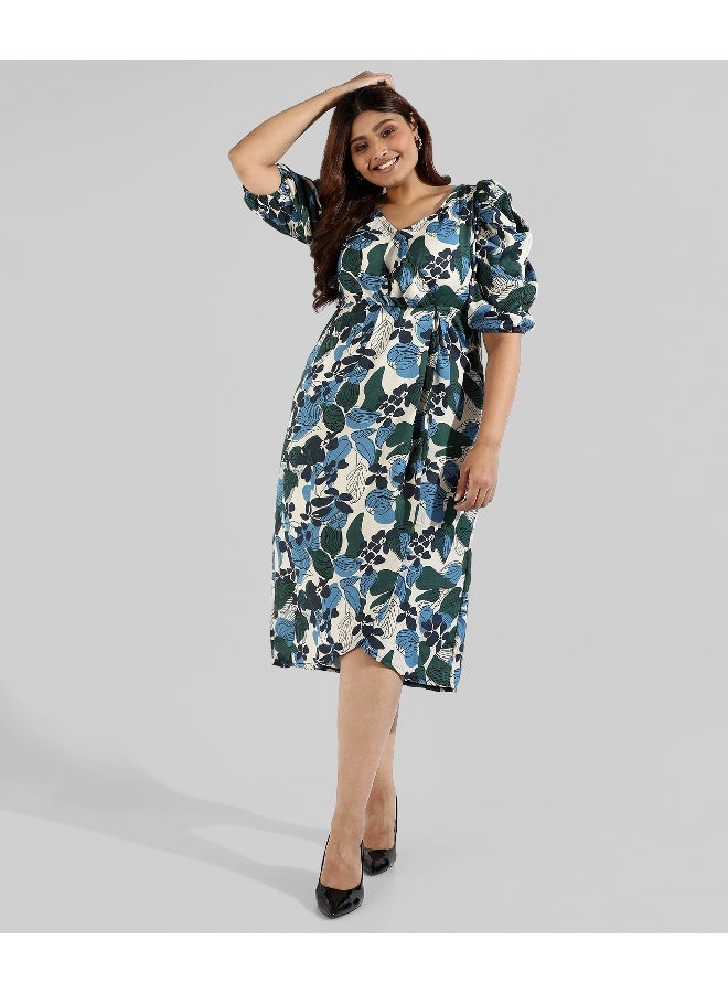 Instafab Plus Women's Forest Green Foliage Wrap Dress - Image 1
