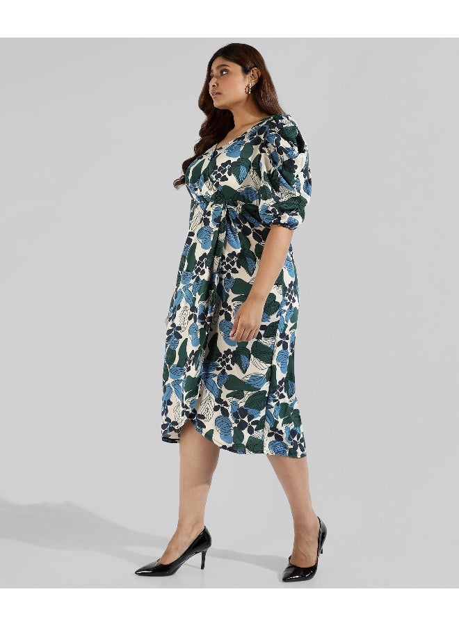Instafab Plus Women's Forest Green Foliage Wrap Dress - Image 2