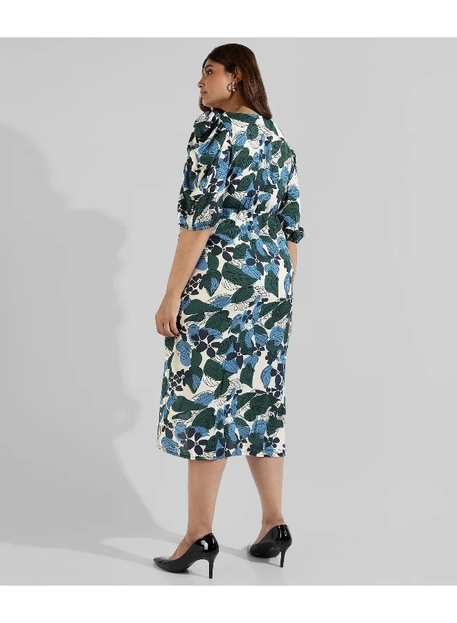 Instafab Plus  Women's Forest Green Foliage Wrap Dress for Women | Best Price UAE