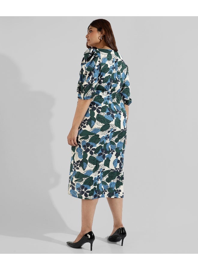 Instafab Plus Women's Forest Green Foliage Wrap Dress - Image 4