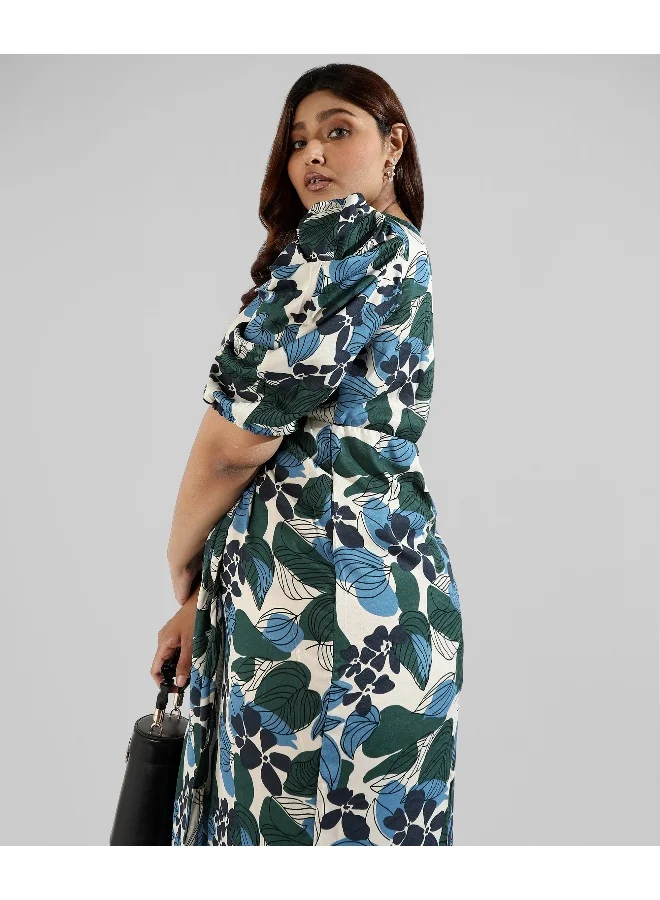 Instafab Plus  Women's Forest Green Foliage Wrap Dress for Women | Best Price UAE