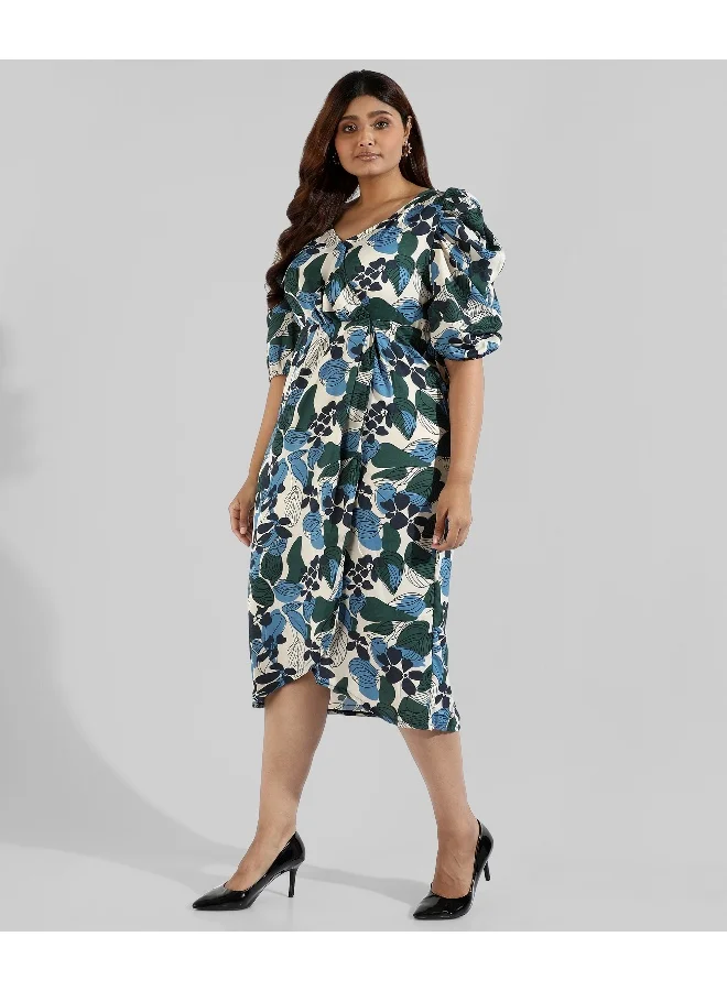Instafab Plus  Women's Forest Green Foliage Wrap Dress for Women | Best Price UAE