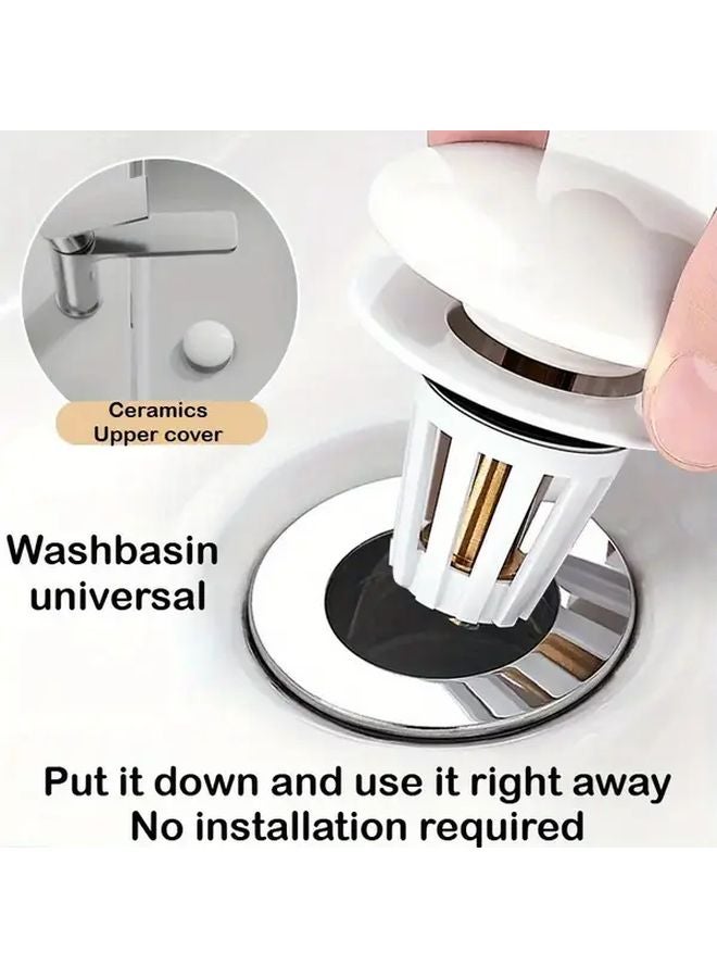 Copper Core Pop Up Sink Drain Stopper Anti Odor Hair Catcher Press Type Bathroom Accessory - Image 2
