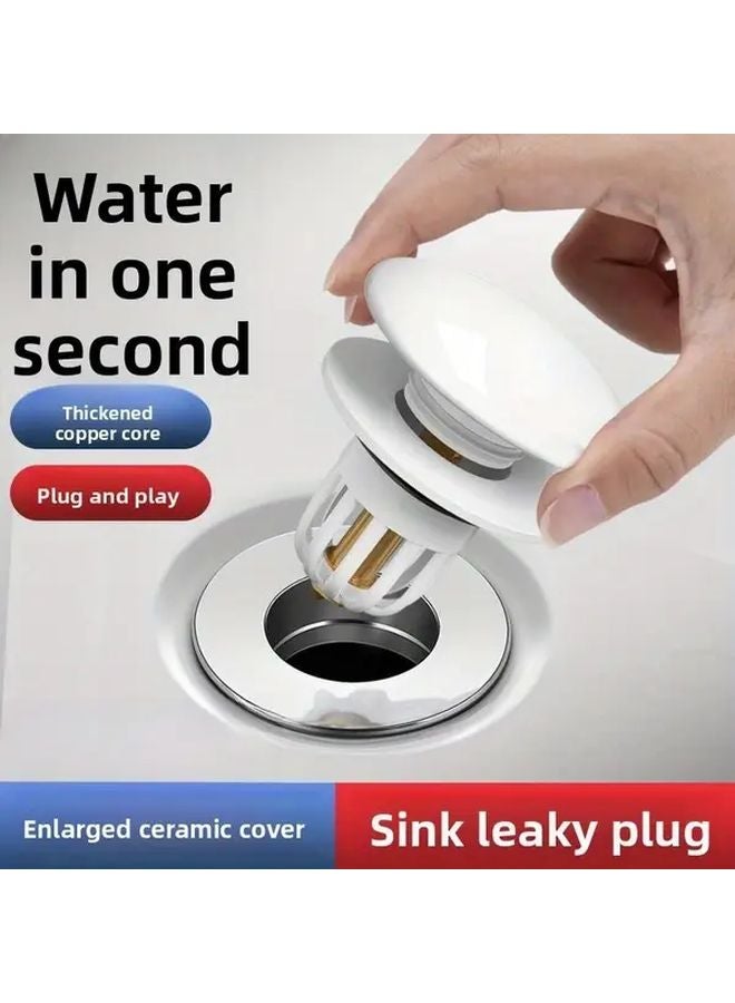 Copper Core Pop Up Sink Drain Stopper Anti Odor Hair Catcher Press Type Bathroom Accessory - Image 3