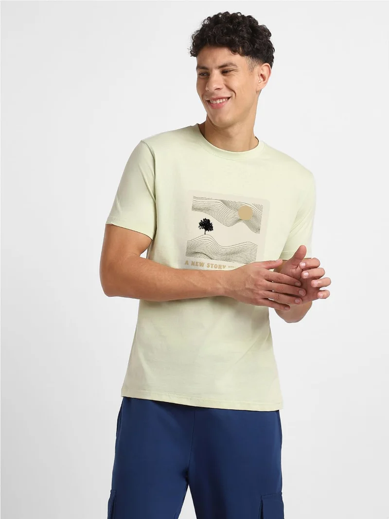 نوبيرو Men's Graphic Print T-Shirt in Light Green