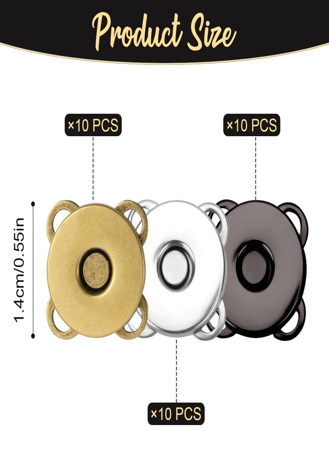 NQEUEPN 30 Sets Magnetic Snap Buttons, 14mm Plum Magnetic Snap Closures Fastener Sewing on Magnetic Clasps Button for Purses Bags Clothes Handbags Leather DIY Craft (Bronze+Dark Gray+Silver) - Image 2