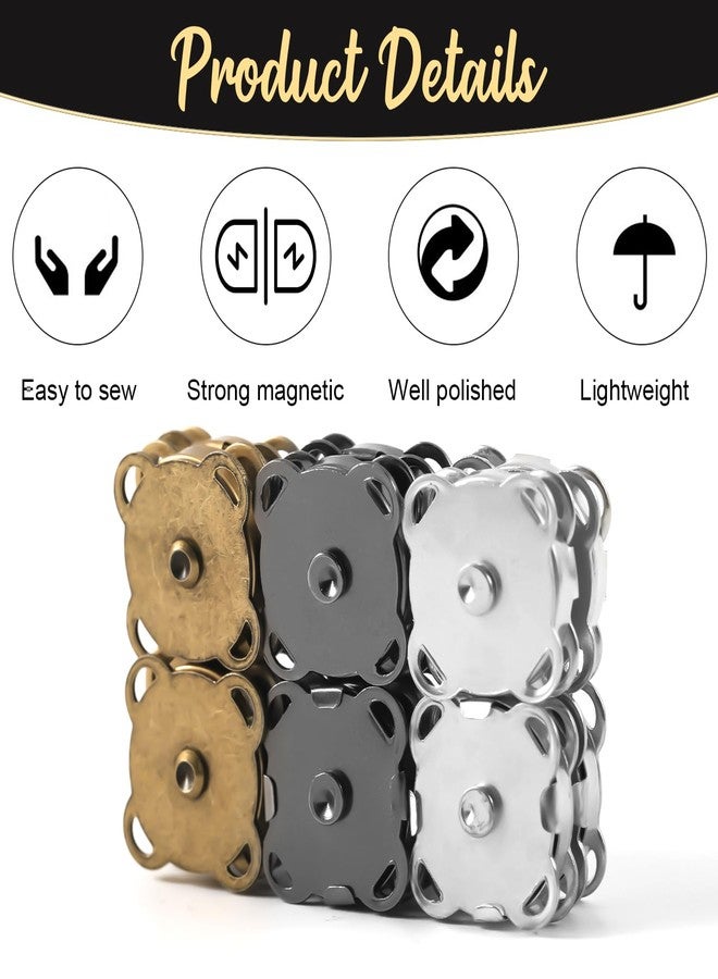 NQEUEPN 30 Sets Magnetic Snap Buttons, 14mm Plum Magnetic Snap Closures Fastener Sewing on Magnetic Clasps Button for Purses Bags Clothes Handbags Leather DIY Craft (Bronze+Dark Gray+Silver) - Image 3