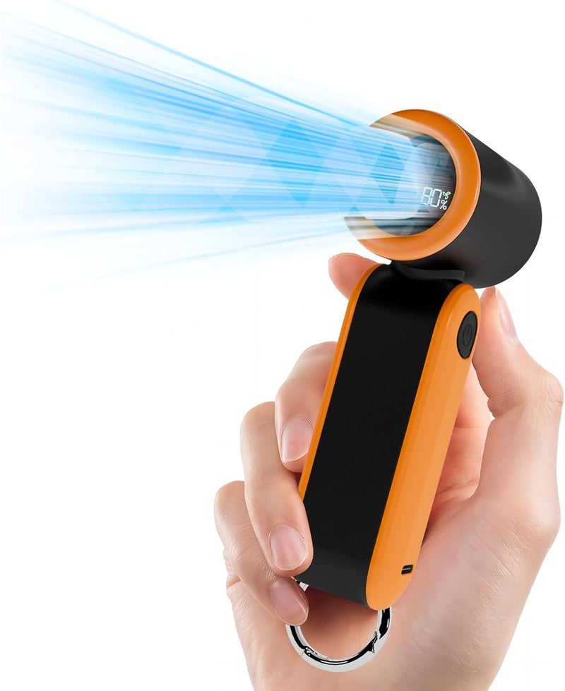 MERTTURM Handheld Portable Fan, 17400RPM Powerful Turbo Fan with Hook, 3000mAh Rechargeable Personal Mini Pocket Fan with 5 Speeds for Commuting/Walking/Shopping/Traveling/School - Black Orange - Image 1