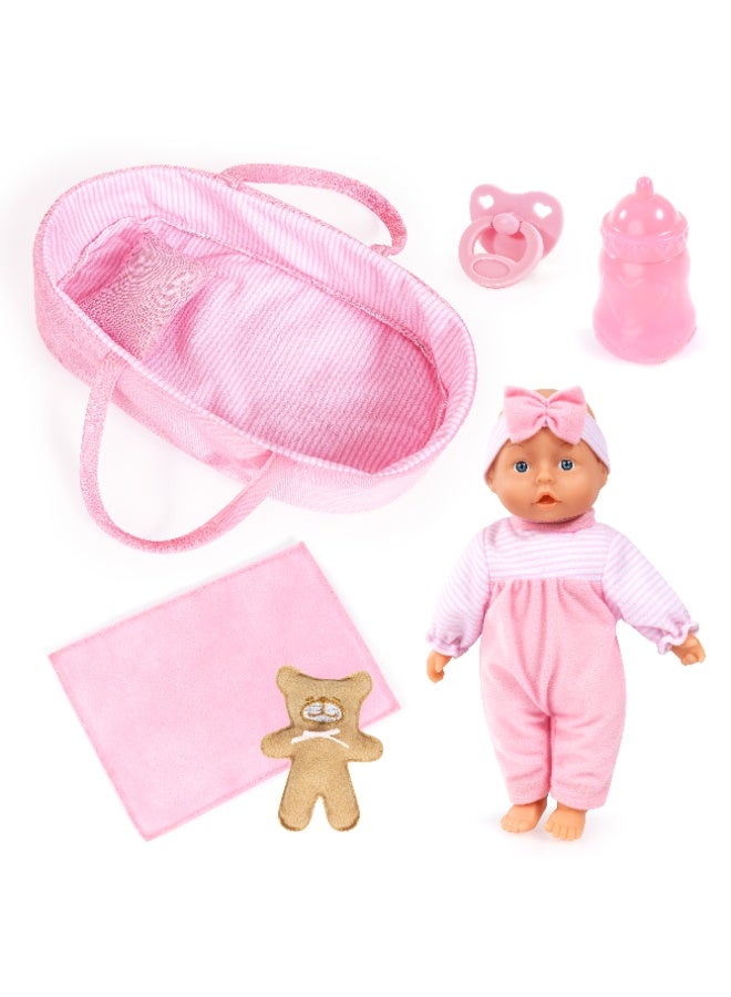 Bayer Design 92866AR Baby Doll Soft Body 28cm Doll Carrier Blanket Pillow Pacifier Bottle Teddy - Image 1