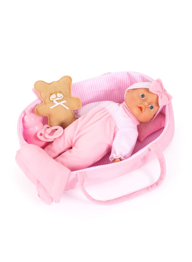 Bayer Design 92866AR Baby Doll Soft Body 28cm Doll Carrier Blanket Pillow Pacifier Bottle Teddy - Image 2