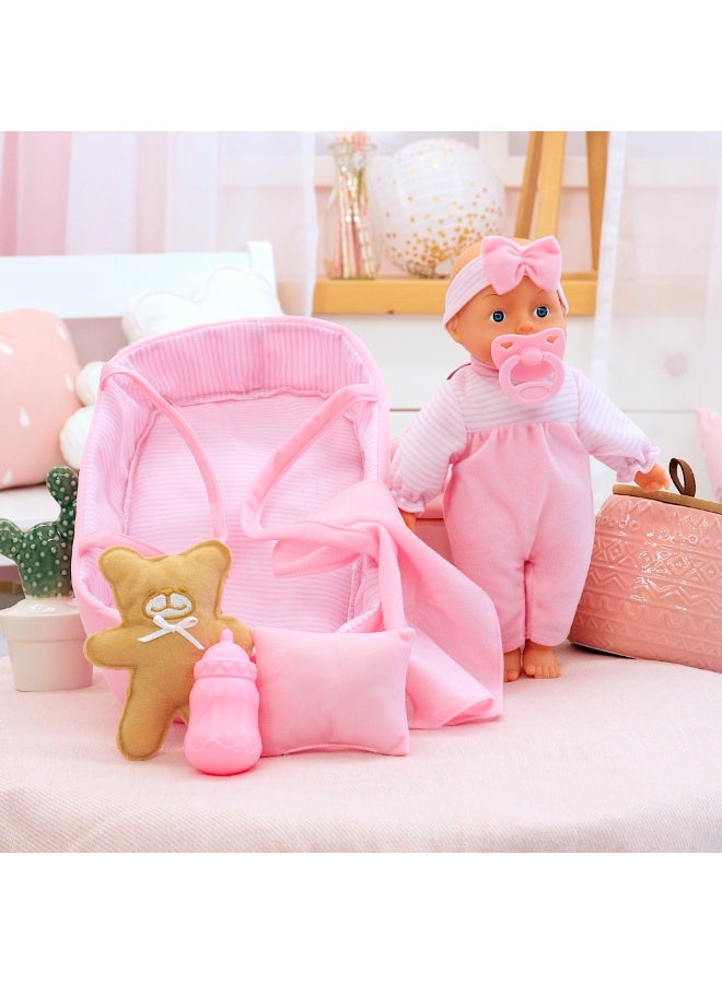 Bayer Design 92866AR Baby Doll Soft Body 28cm Doll Carrier Blanket Pillow Pacifier Bottle Teddy - Image 5