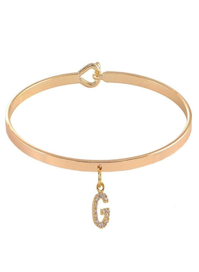 Spinningdaisy Dangling Crystal Initial Charm Cuff Bracelet (G Gold) - Image 1