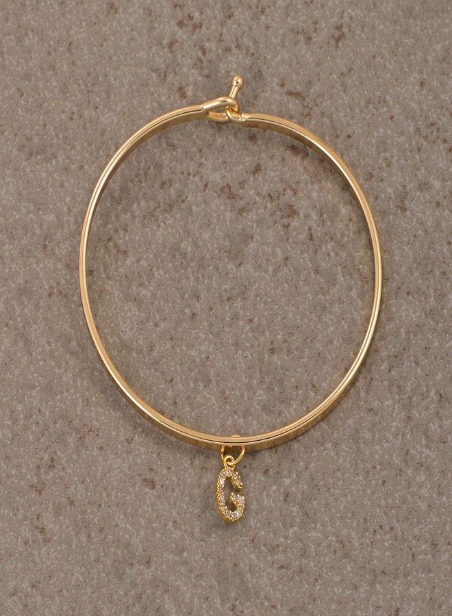 Spinningdaisy Dangling Crystal Initial Charm Cuff Bracelet (G Gold) - Image 3