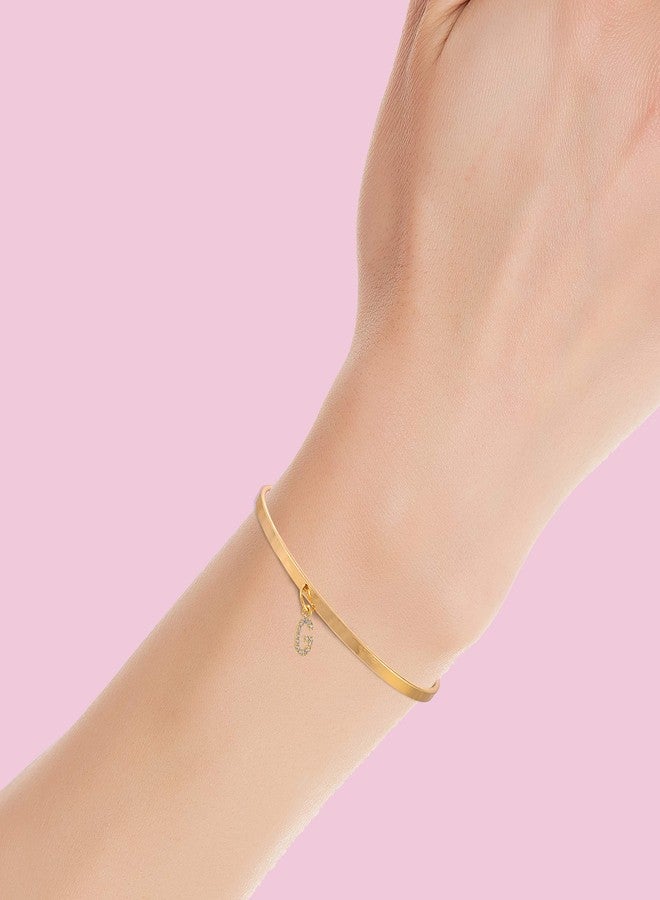 Spinningdaisy Dangling Crystal Initial Charm Cuff Bracelet (G Gold) - Image 4
