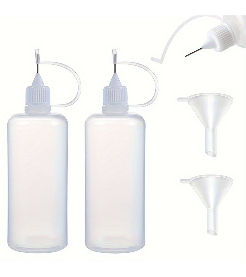 2pcs 100ml Precision Squeeze Tip Applicator Bottles With Needle Tips Mini Funnels Crafts Painting Glue Ink Lab Supplies - Image 1