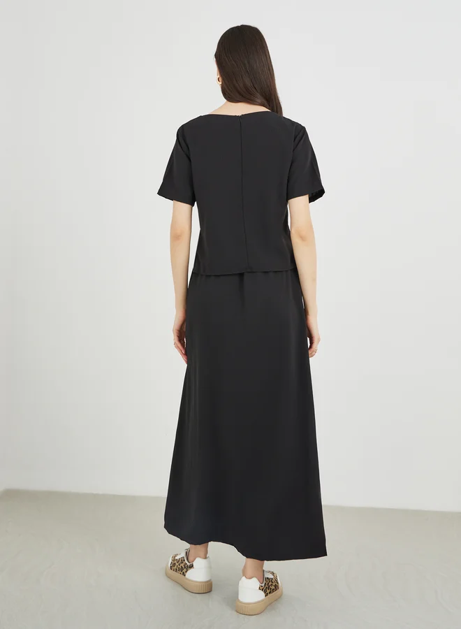 Take Two Take Two Ruched Side Short Sleeve Top and Maxi Skirt Co-Ords