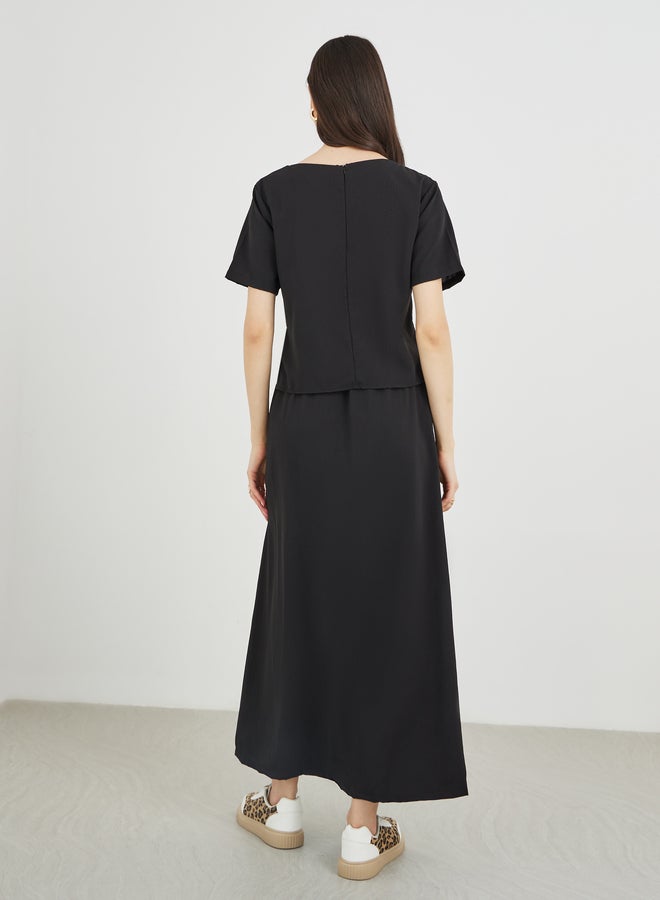 Take Two Styli Ruched Side Short Sleeve Top and Maxi Skirt Co-Ords - Image 4