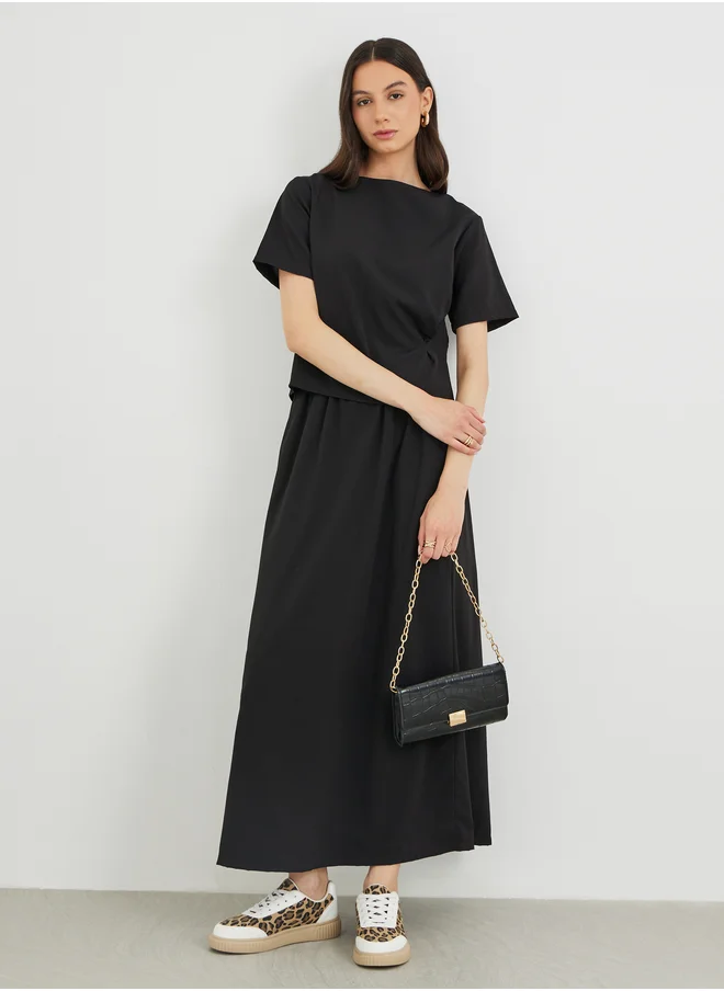 تايك تو Take Two Ruched Side Short Sleeve Top and Maxi Skirt Co-Ords