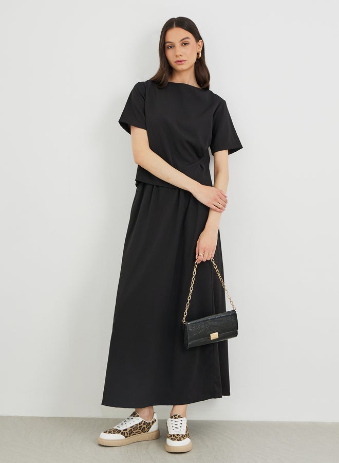 Take Two Styli Ruched Side Short Sleeve Top and Maxi Skirt Co-Ords - Image 1