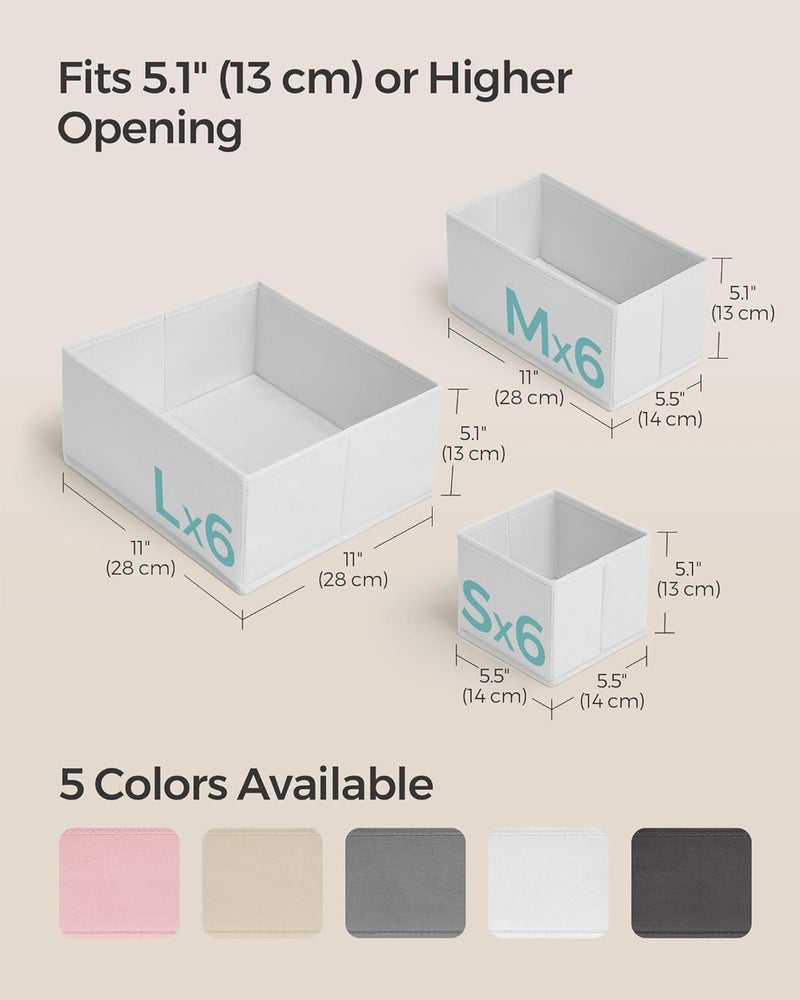SONGMICS Drawer Organizers, Dresser Divider Organizers, Set of 18, Foldable Fabric Storage Boxes for Socks, Underwear, Bras, Ties, Scarves, Cloud White - Image 4