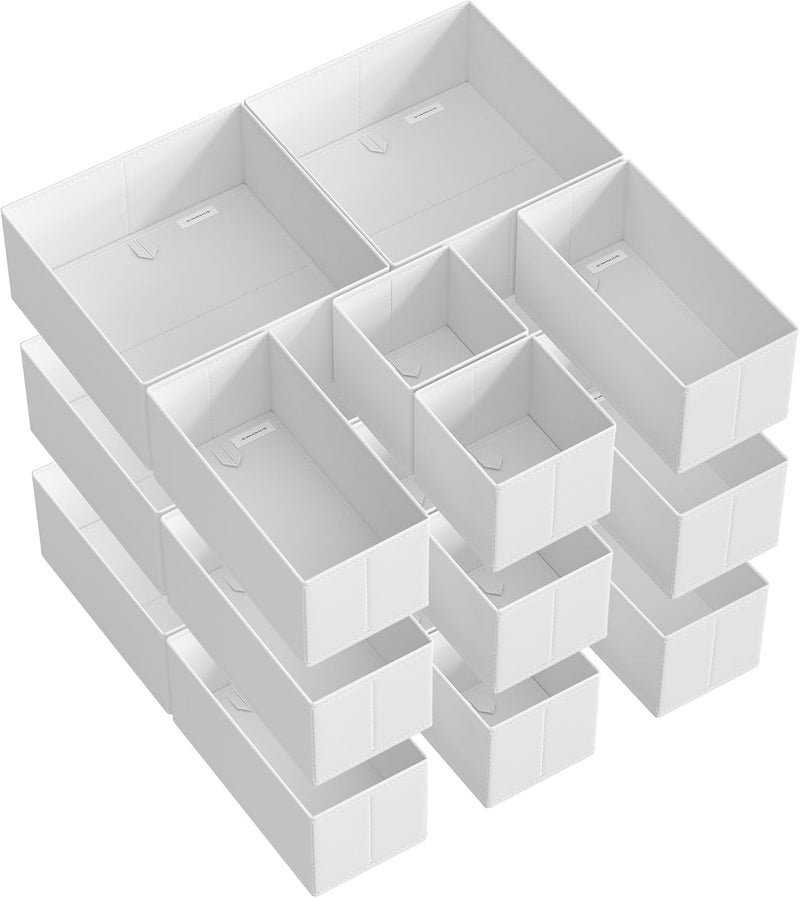 SONGMICS Drawer Organizers, Dresser Divider Organizers, Set of 18, Foldable Fabric Storage Boxes for Socks, Underwear, Bras, Ties, Scarves, Cloud White - Image 1