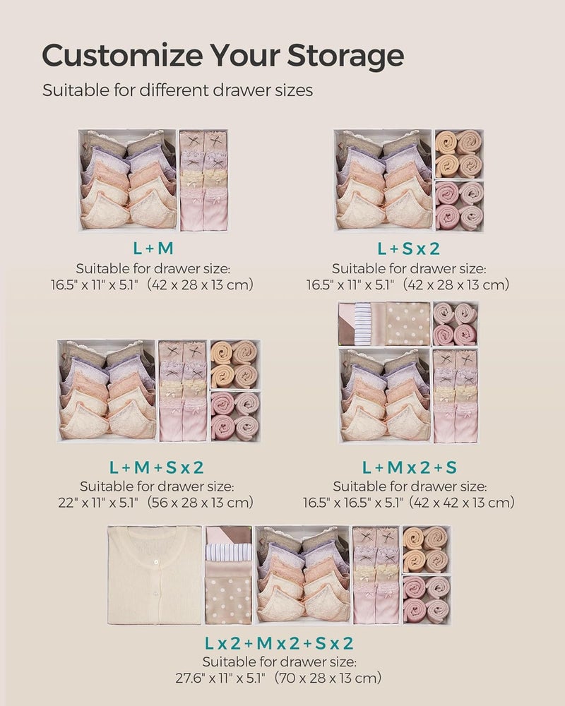 SONGMICS Drawer Organizers, Dresser Divider Organizers, Set of 18, Foldable Fabric Storage Boxes for Socks, Underwear, Bras, Ties, Scarves, Cloud White - Image 5