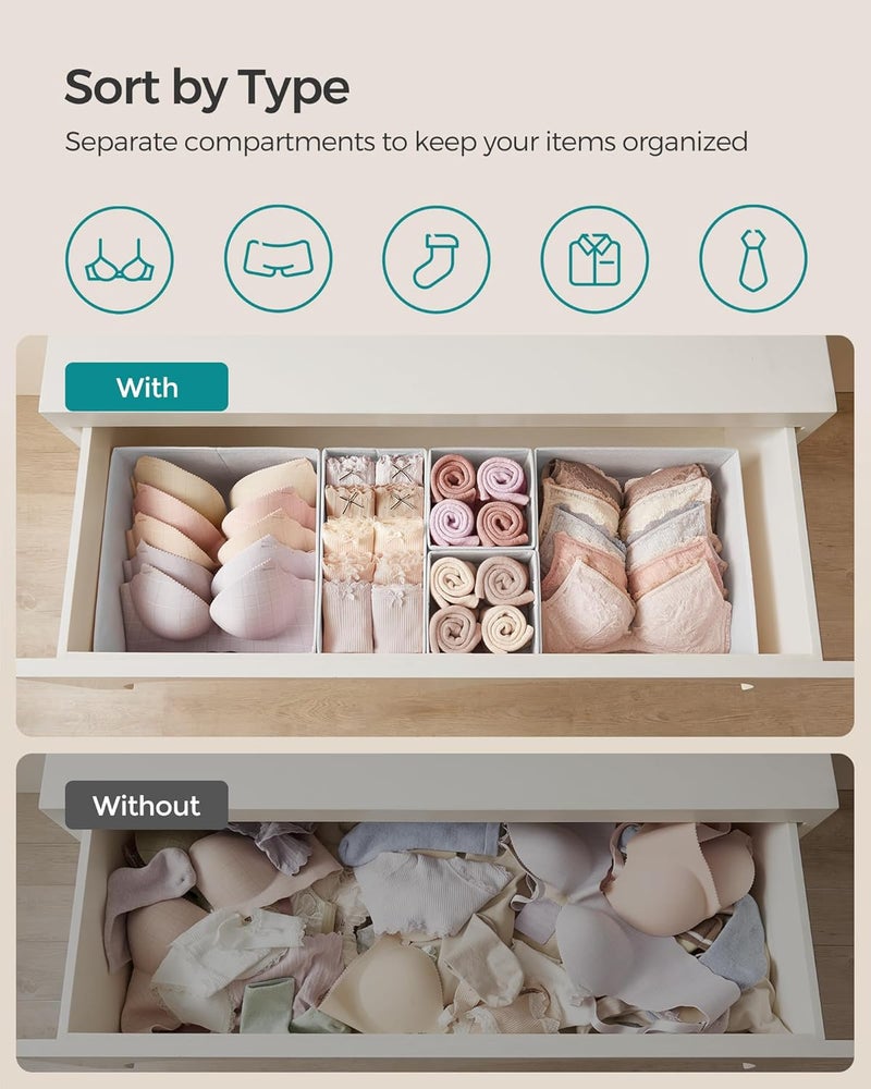 SONGMICS Drawer Organizers, Dresser Divider Organizers, Set of 18, Foldable Fabric Storage Boxes for Socks, Underwear, Bras, Ties, Scarves, Cloud White - Image 3